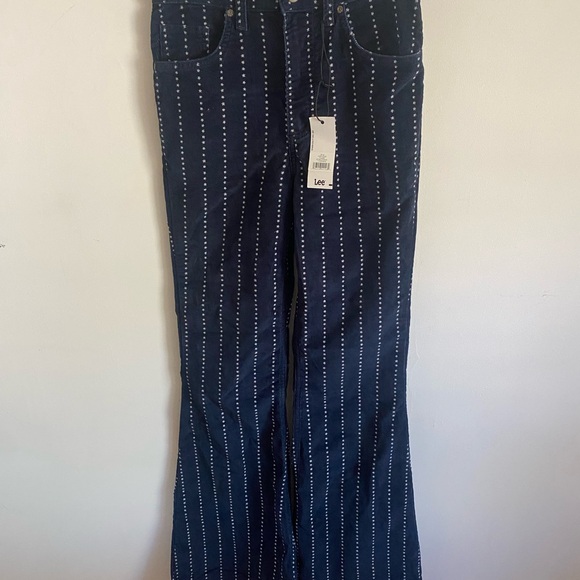 Lee Pants - Lee Navy High Rise Flare‎ Corduroy Start Striped Pants Western Stagecoach